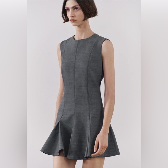 Zara Medium Grey Skater Dress ZW Collection Drop Waist - Picture 1 of 7